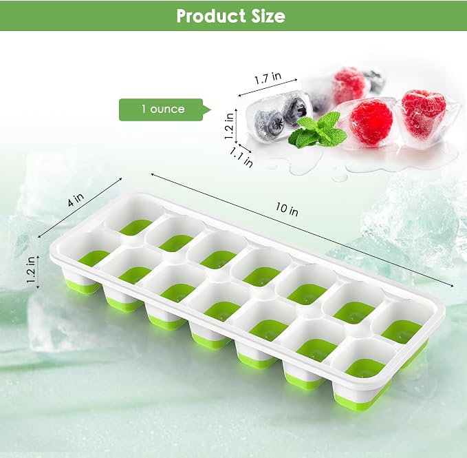 Ice Cube Trays, 4 Pack Durable Stackable Ice Trays for Freezer with Spill-Resistant & Removable Lids, LFGB Certified and BPA Free, Easy-Release 56 pcs Silicone Ice Maker for Cocktail, Coffee, Beer