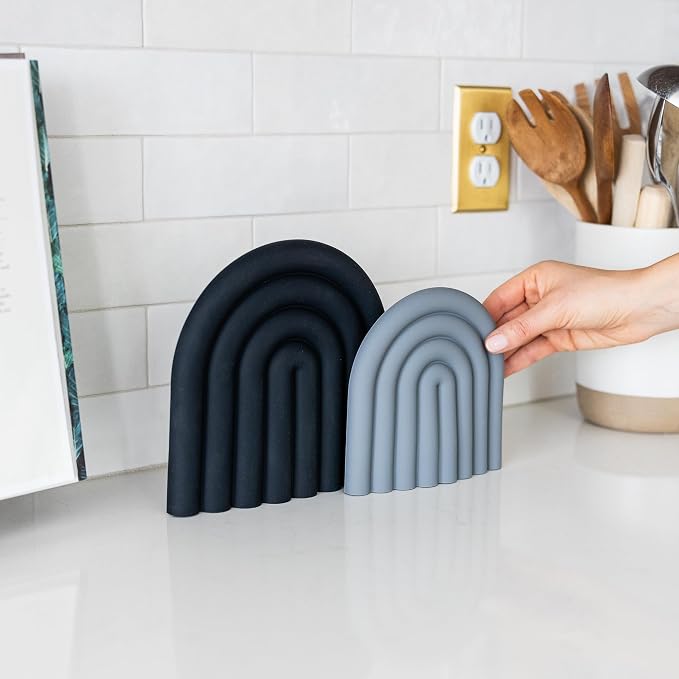 Premium Silicone Trivet Set, Freestanding Bendable Design, Kitchen Decor - Durable & Stylish Heat-Resistant Countertop Protector (Monochrome, Set, Arch)