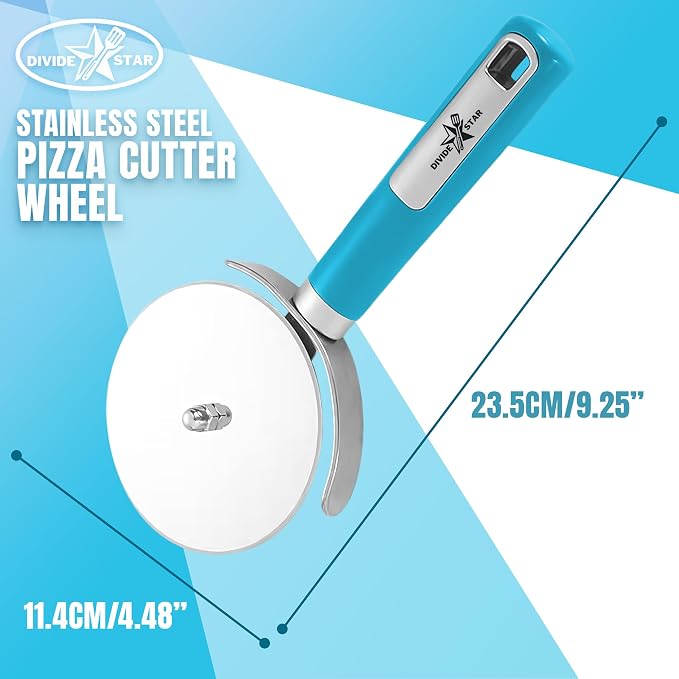 DIVIDESTAR Pizza Cutter Wheel, 4", Blue | Sharp Stainless Steel Blade, Ergonomic Grip, Dishwasher Safe, For Thick Crust, Flatbreads, Dough