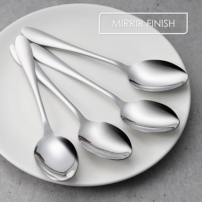 Stainless Steel Serving Spoons, E-far 4-Piece Metal Solid Spoons Hostess Serving Utensils Tablespoons Set for Catering Buffet Party Kitchen Restaurant, Dishwasher Safe