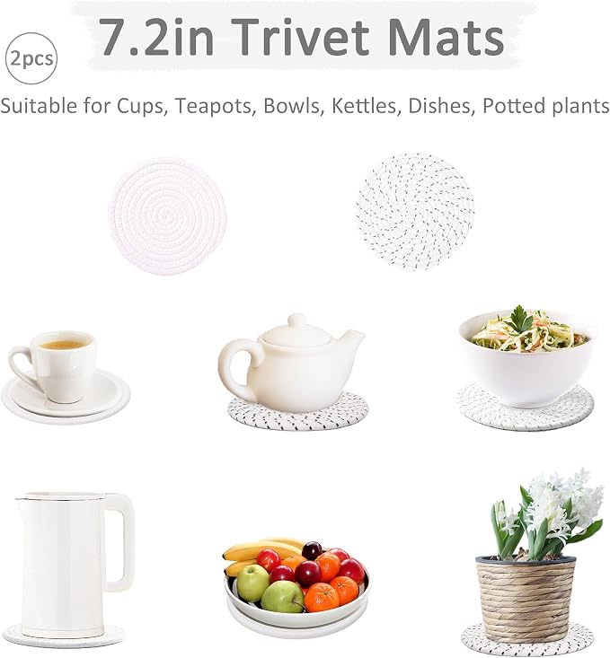 5Pcs 10in and 7in Trivet Mats Set for Hot Dishes, Cotton Heat Resistant Hot Pads Set for Kitchen Counter, Table (5 Pack)