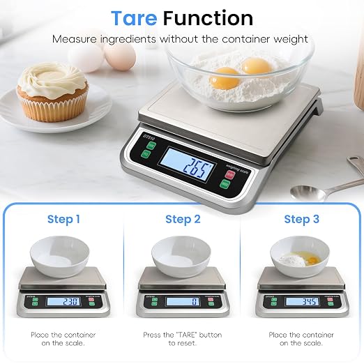 88lb Food Scale Stainless Steel with 6 Unit and Tare PCS Funtion | Commercial Kitchen Scale, with Full View LCD Display Large Kitchen Scale for Baking, Cooking, flour, fruits Silver