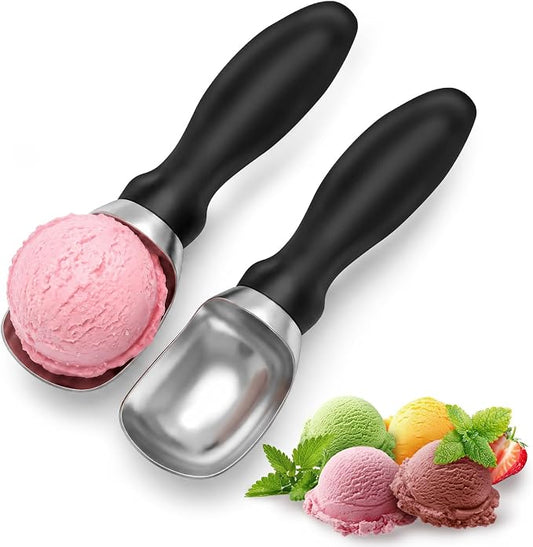 2 Pack Ice Cream Scoop, Heavy Duty Zinc Alloy Ice Cream Scooper with Non-Slip Handle, Ice Cream Spade for Hard Gelato, Sorbet, Cookie Dough, Melon