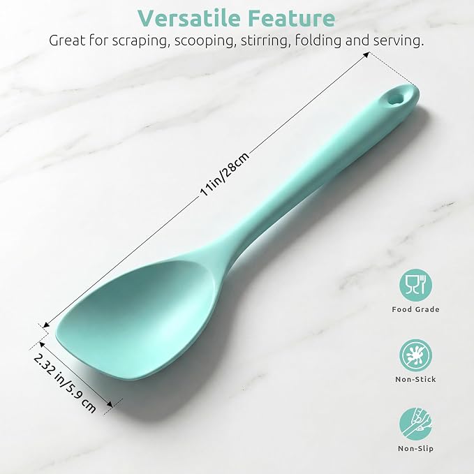 600ºF Heat Resistant Spatula Spoon: U-Taste Flexible Silicone Cooking Scoop Spoonula, Serving Mixing Scraping Food in Non-Stick Pan Cookware, Seamless Multifunctional Kitchen Utensil (Aqua Sky)