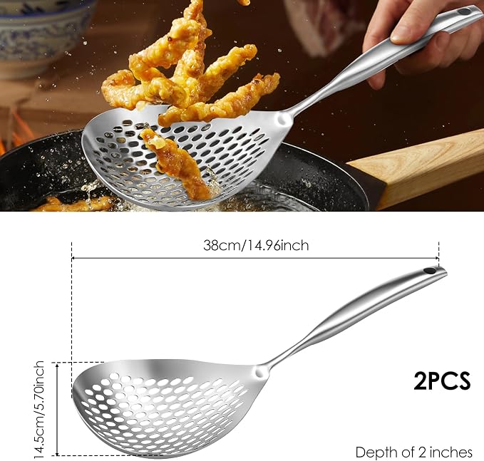Slotted Spoon 304 Stainless Steel Skimmer Spoon with Long Handle Efficient Skimmer Ladle Multifunctional Strainer for Kitchen Frying Cooking Draining