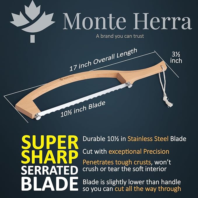 Bread Knife for Homemade Bread - 17-inch Wooden Sourdough Bread Knife - Unique Bow Design - Stainless Steel Serrated Blade - Perfect for Homemade Bread, Baguettes and More