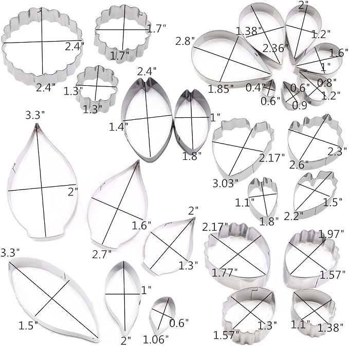 26Pcs Stainless Steel Gum Paste Flower and Leaf Cutter Set Fondant Flower Cookie Cutter Sugarcraft Making Tool for Wedding,Birthday Cake Decorating