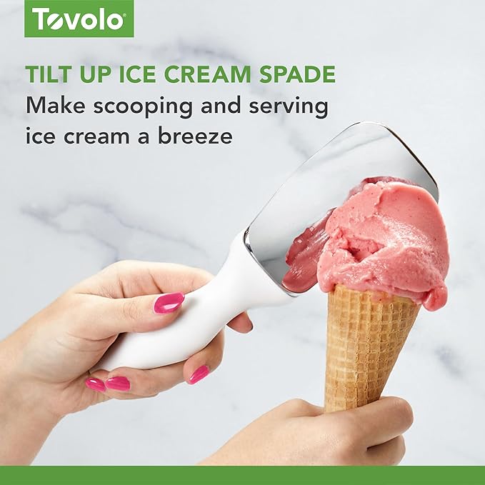 Tovolo Ice Cream Spade Heavy Duty Zinc Alloy Dishwasher Safe Ice Cream Paddle Spade for Shaping Cutting Serving Gelato Sorbet Cookie Dough, Non Slip Ergonomic Handle Ice Cream Spade, White