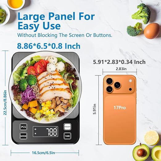 IPX7 Waterproof Food Scale 0.01oz/0.1g Precision Kitchen Scale Precisely Measures Grams and Ounces11lb/5kg Stainless Steel Digital Food Scales for Kitchen Gram Scale for Cooking, Baking