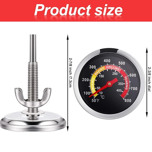 Frienda 3 Packs Charcoal Grill Temperature Gauge Thermometer Gauge Wood Barbecue Charcoal Grill Thermometer Heat Indicator for Lamb Beef Meat Cooking, 2-3/8 Inch Dial and 2-7/8 Inch Stem