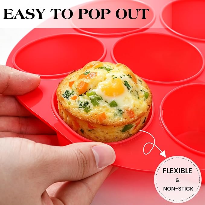 CAKETIME Silicone Muffin Pan for Air Fryer Oven, Nonstick 7-Cup Red | Food-Grade, For Egg Bites, Muffins, Cupcakes, Mini Quiche, 1 Pack