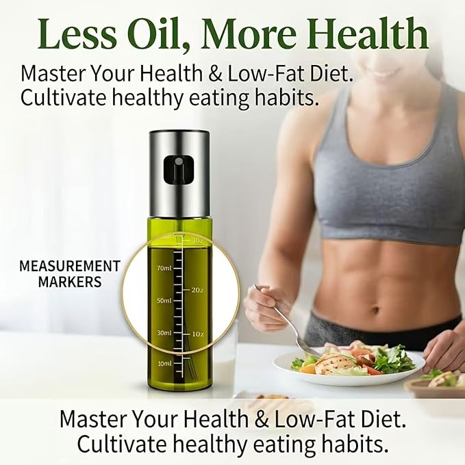 Oil Sprayer for Cooking - Olive & Avocado Oil Spray Bottle, 100ml Food Grade Glass Mister with Adjustable Nozzle for Kitchen Gadgets, Air Fryer, Salad, Frying, BBQ （1PCS）