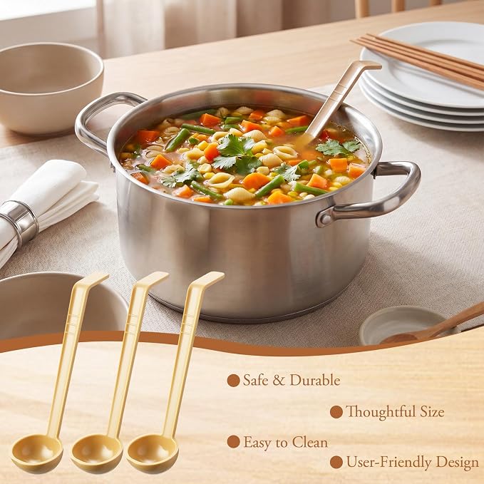 Tioncy 20 Pcs 1 oz Plastic Small Ladles with 8 Inches Long Handle, Mini Ladle for Serving Salsa Sauce Dressing Punch Bowl Sauces and Toppings (Khaki)