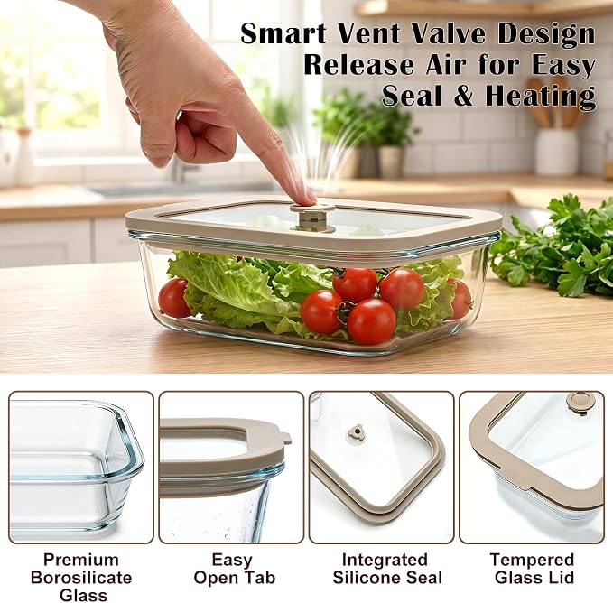 5 Pack 35 oz Glass Meal Prep Containers, Plastic-Free Glass Food Storage Containers with Lids, 4.4 Cups Airtight Glass Lunch Containers for Leftovers, Microwave, Oven, Freezer and Dishwasher