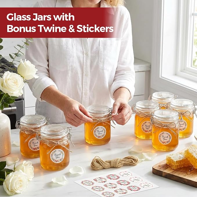 Small Glass Jars with Airtight Lids 17oz 6 Pack Overnight Oats Jars | Leak Proof,BPA-Free,Clamp Lid, Sugar Cookies Candy Nuts Snacks Storage, Pantry Organization, Wide Mouth, Labels Included