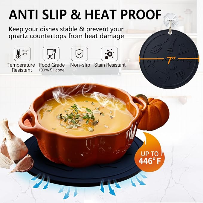 Silicone Trivet Mats - 3 Heat Resistant Pot Holders, Non-Slip Hot Pads for Kitchen, Food Grade Silicone, BPA Free, Easy to Wash (Black)