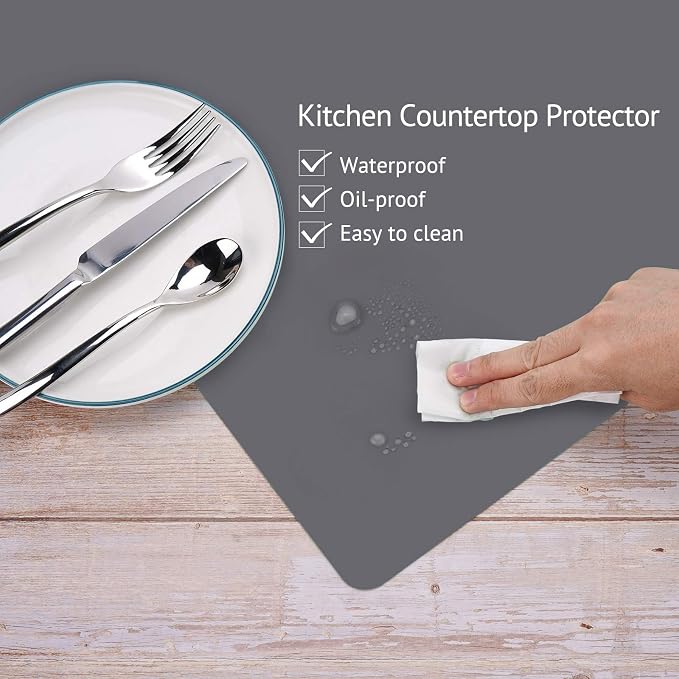 Silicone Mats for Kitchen Counter, Thicker 0.06", 25 x 17 inches Multipurpose Table Mat, Silicone Pad Desk Work Mat, Nonstick Nonskid Heat-Resistant Pad, Placemat, Dark Gray