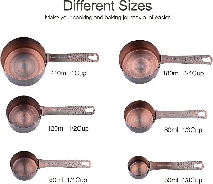 Copper Measuring Cups and Spoons Set 14, Stainless Steel Measuring Cups and Spoons set, Metal 6 Measure Cup and 7 Measure Spoon with 1 Leveler for Kitchen & Baking