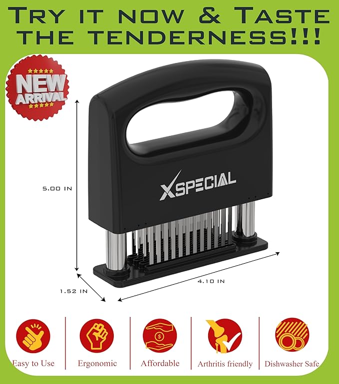 XSpecial Mini-Deluxe Meat Tenderizer 48 Blade Stainless Steel - Kitchen Cooking Gadgets Tools with Ultra Sharp Needle That Makes Steak & Chicken Tender - No More Hammer, Meat Pounder Or Mallet
