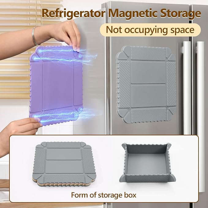 Magnetic Silicone Trivet & Pot Holder, Kitchen Heat Resistant Mat | Trivets for Hot Dishes, Hot Pots & Pans, Non-Slip Hot Pads for Countertops & Dining Table & Oven, Jar Opener & Spoon Rest