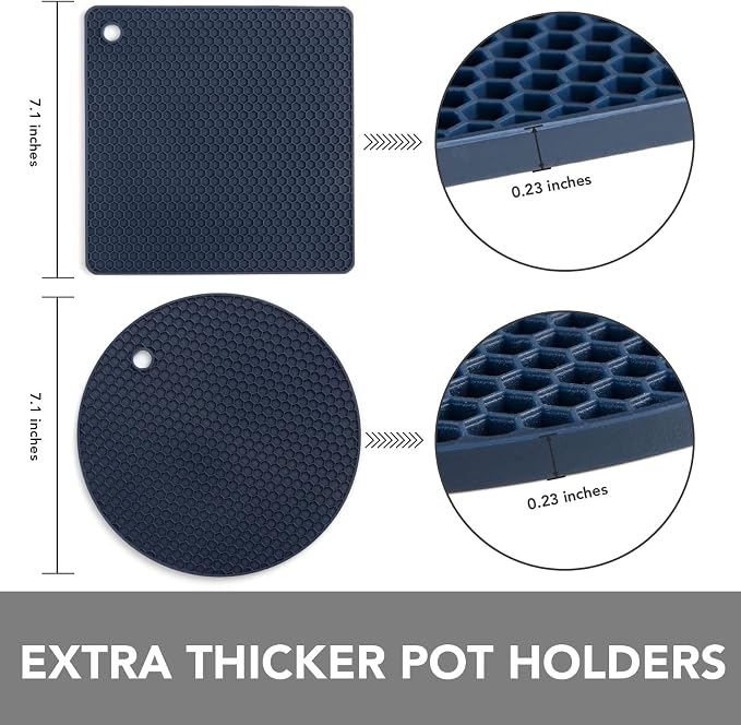 4 Pack Trivets for Hot Dishes | Hot Pads for Kitchen, Silicone Pot Holders for Kitchen Countertops,Table, Hot Pots and Pans, Easy to Wash and Dry,Navy