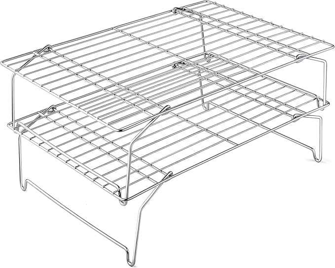 Leonyo 2-Tier 15x10IN Stackable Cooling Racks for Cooking Baking | Stainless Steel Wire Cooking Racks, Collapsible Cookies Cooling Racks for Pizza with Raised Legs, Dishwasher Safe