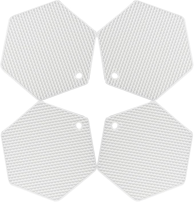4 Packed Silicone Trivet Mats - DIY Different Size Dish Drying Mat, Hot Pot Holder for Pots & Pans, Non-Slip & Heat Resistant Kitchen Hot Pads for Countertops & Table, White