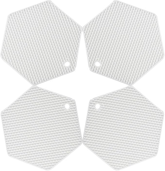 4 Packed Silicone Trivet Mats - DIY Different Size Dish Drying Mat, Hot Pot Holder for Pots & Pans, Non-Slip & Heat Resistant Kitchen Hot Pads for Countertops & Table, White