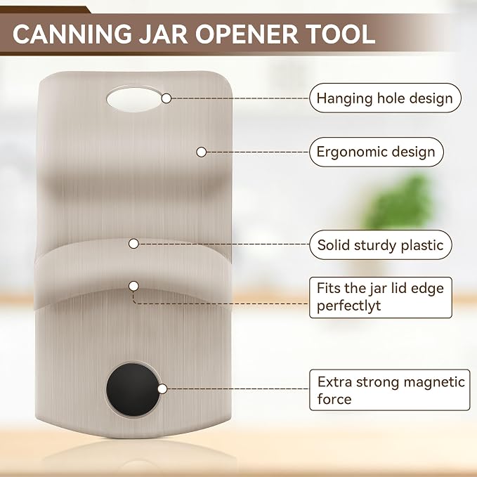2 Pack Canning Jar Opener with Magnets, Mason Jar Opener For Canning Lids, Regular and Wide Mouth Lids, Powerful Magnet for Easy Refrigerator Storage, Releases Vacuum Seal– Patent Pending(Beige)