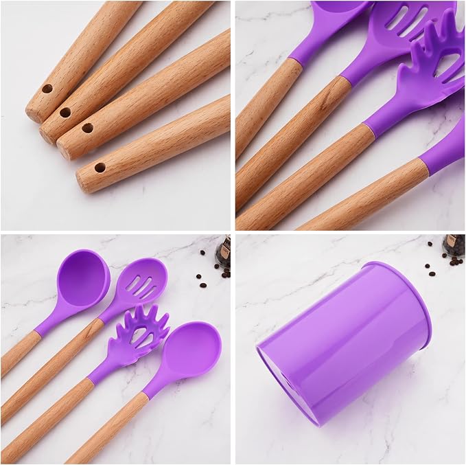 1pc Purple Silicone Slotted Spoons for Cooking Heat Resistant Cooking Utensils Mixing Serving Spoons for Kitchen Cooking Baking Stirring Mixing Tools