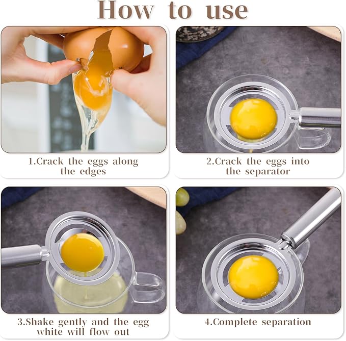 Andibro Stainless Steel Egg Separator - Long Handled Egg Sieve Tool for Kitchen Baking Cooking