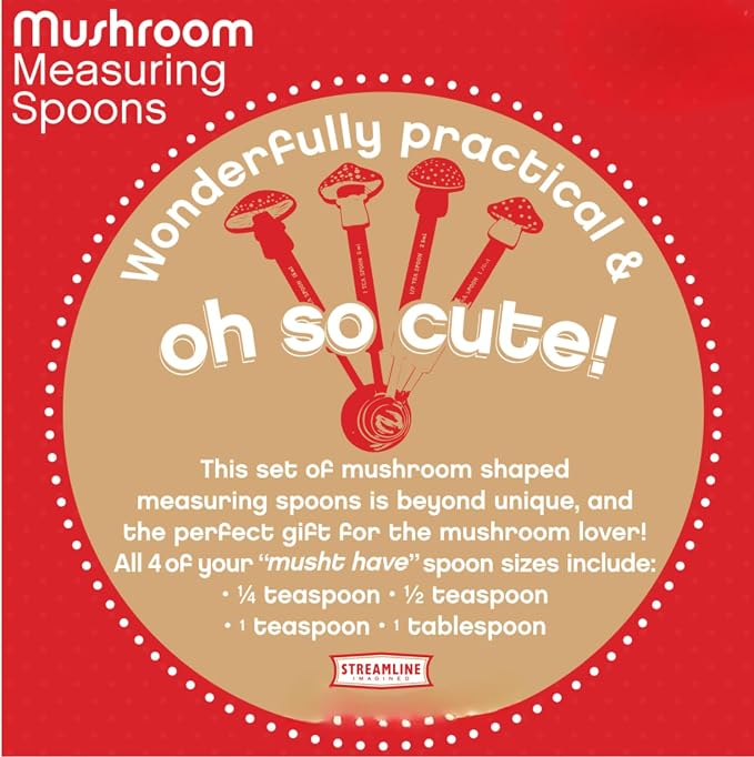 Streamline Imagined Mushroom Measuring Spoons, Stainless Steel, Set of 4