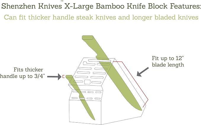 Shenzhen Knives 20 Slot Knife Block without Knives - Solid Wood Core Bamboo Veneer - X-Large 12.25x5.25x10.25 Inch Countertop Knife Holder Organizer and Kitchen Storage