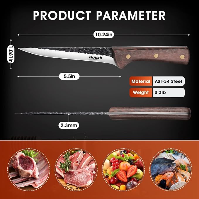 Huusk Boning Knife for Meat Cutting 5.5 Inch, Japanese Trimming Knife with Sheath, Sharp Fish Fillet Knives, Outdoor Hunting Knives, Gift for Men and Women