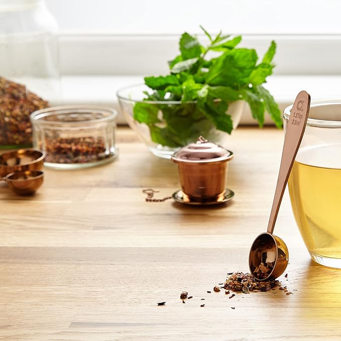 Apace Living Tea Scoop (Set of 3) - Stainless Steel Measuring Spoons for Loose Leaf Tea, Coffee and More (M, Rose Gold)