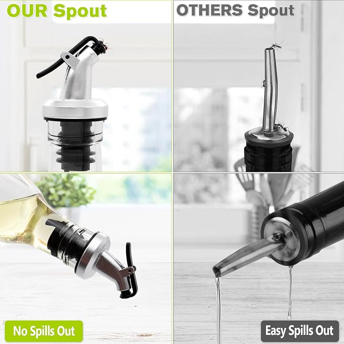 Showvigor Olive Oil Dispenser Bottles, 2Pack 17oz/500 ml Square Glass Tall Oil Bottles with 4 Labels, 2 Pourers and 1 Funnel