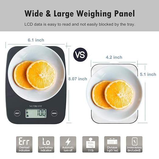 Digital Food Scale 11lb Kitchen Scales for Cooking Baking Black | Weight in Ounces & Grams, 1g Precision, Max 11lbs, Smart Tare, LCD Display, 4 Units, For Weight Loss, with 2AAA Batteries