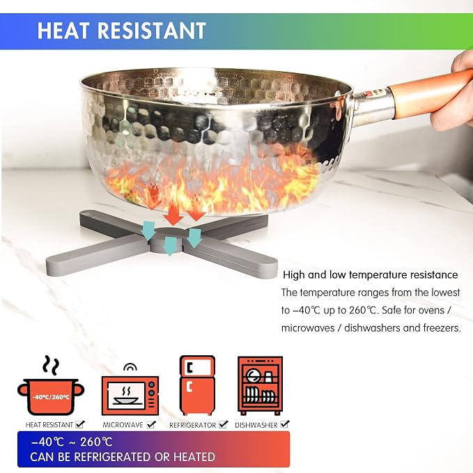 Foldable Silicone Trivets, 4 PCS Expandable Trivets for Dishes, Hot Pots and Pans Anti-Slip Heat Water Resistant Silicone Hot Pads/Pot Holders