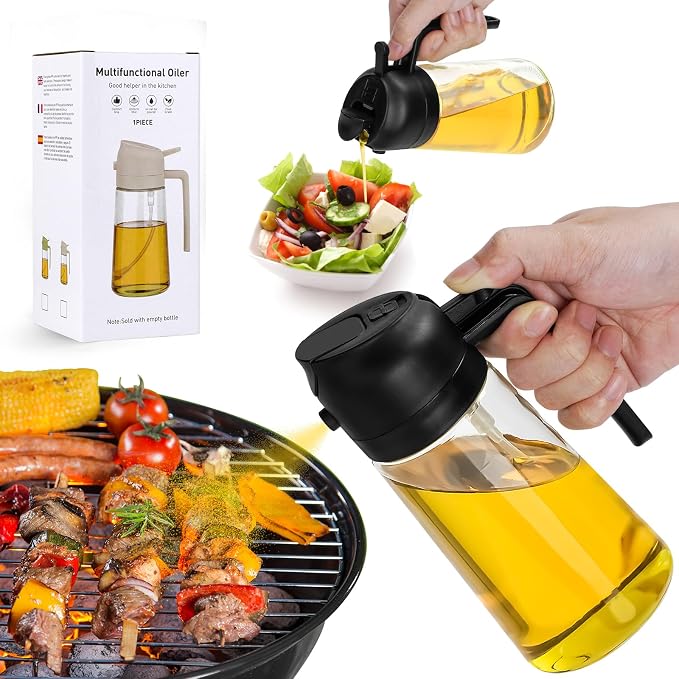 Oil Sprayer for Cooking Oil Oil Spray Bottle Kitchen 2 in 1 Glass Oil Atomiser 470 ml Oil Sprayer Oil Bottle Oil Dispenser for Grilling, Cooking, Salads, Baking, Healthy Food Kitchen Utensils