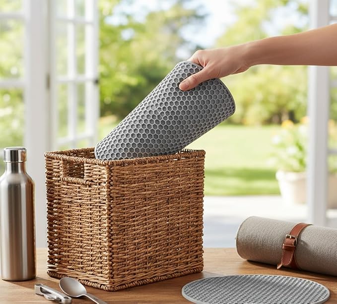 6-Pack Silicone Trivet Mats, Heat Resistant Hot Pads, Dishwasher Safe Kitchen Mats, BPA-Free Pot Holders for Table, Countertop, Stove, Honeycomb Design (Grey, 7“ Round)