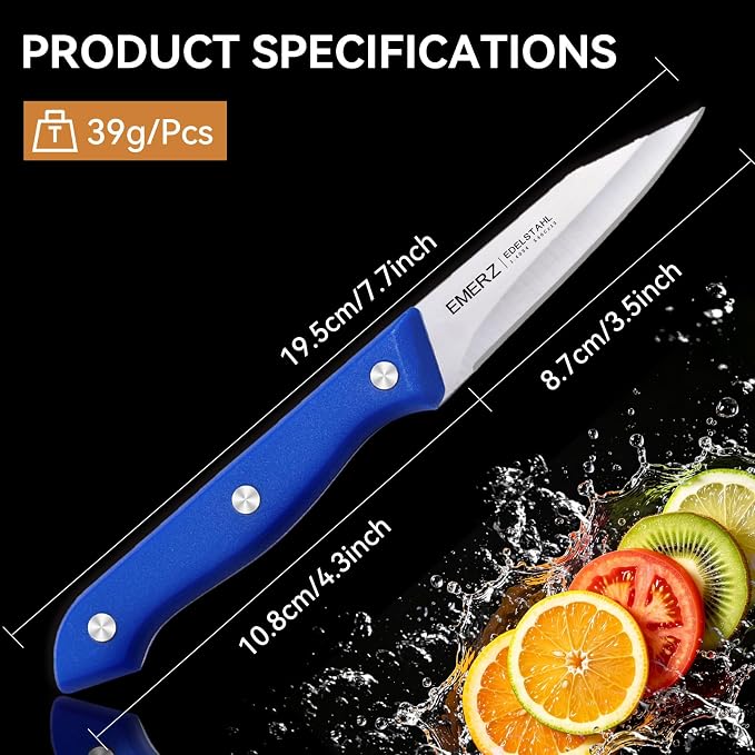 Paring Knives Set of 4,Stainless Steel Paring Knife,Ergonomic PP Triple Rivet Handle,3.5inch,Sharp Small Knife Set for Peeling Coring Cutting,Pairing Knives for Fruit,Blue
