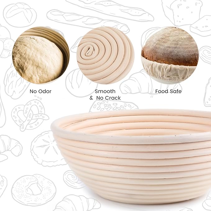 DOYOLLA Proofing Baskets for Sourdough Bread Making, Dough Proofing Bowls Kit with Cloth Liner + Scoring Lame + Scraper for Professional & Home Sourdough Bakers (Round,8.5 inch,Set of 2)