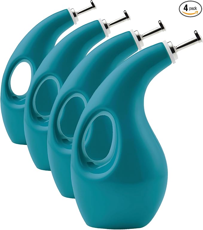 Rachael Ray Ceramics EVOO Oil and Vinegar Dispensing Bottle, 24 Ounce, Turquoise, (Pack of 4)