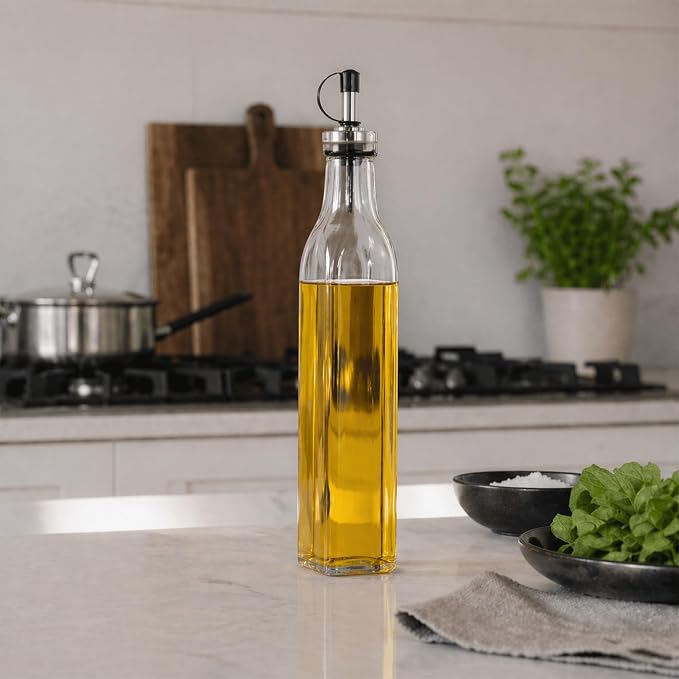 Restaurantware-Chef 101 16.9 Ounce Olive Oil Dispenser, 1 Kitchen Oil Dispenser Bottle - With Stopper Spout, Non-Leaking, Clear Glass Pourer, For Cooking Or Salad Dressings