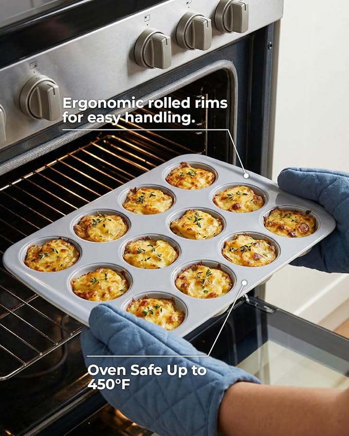 CARTMAN 2-Pack Ceramic Muffin Pan 12 Cup with 200 Cupcake Liners, Non-Stick & Non-Toxic Baking Tin for Healthy Muffins and Cupcakes, Perfect for Home Kitchens and Parties