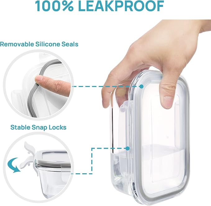 Vtopmart 8 Pack Glass Food Storage Containers with Airtight Lids | Meal Prep Lunch Containers, Leakproof, Leftover Storage, Take-out, Microwave, Oven, Freezer and Dishwasher Safe, BPA Free