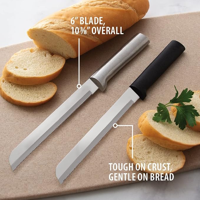 Rada Cutlery 6" Bread Knife (W236), Stainless Steel Serrated Blade, Black Handle, Pack of 2