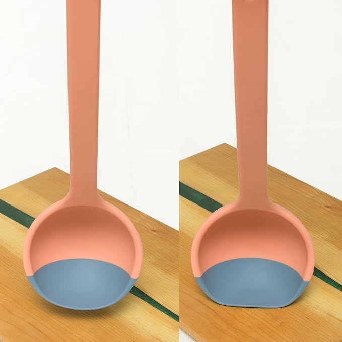 Silicone Spoon - Colorful Silicone Spatula Ladle with a Soft Top to Mold to your Pots & Pans. (Blue/Orange)