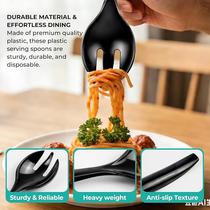 CXPSINC 12 Count Black Plastic Serving Forks, 10" Disposable Heavy Duty Plastic Serving Utensils for Catering Weddings Parties Buffets Events and Stock Your Home (Black, 12PCS Forks)