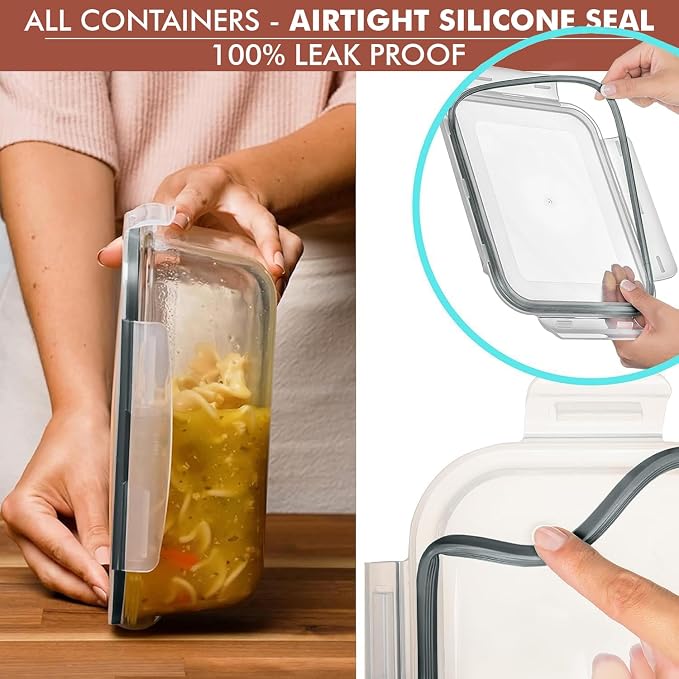 Razab 10 Cups/ 80 Oz 4 Pc (Set of 2) Glass Food Storage Containers with Airtight Locking Lids For Storing & Serving Food. BPA Free & Leak Proof - Microwave, Dishwasher, Fridge, Freezer, Oven Safe